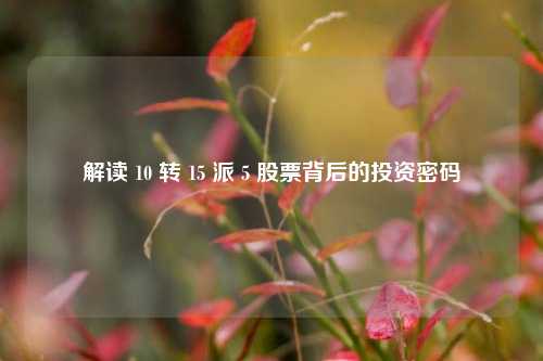 解读 10 转 15 派 5 股票背后的投资密码