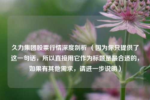 久力集团股票行情深度剖析 （因为你只提供了这一句话，所以直接用它作为标题是最合适的，如果有其他需求，请进一步说明）