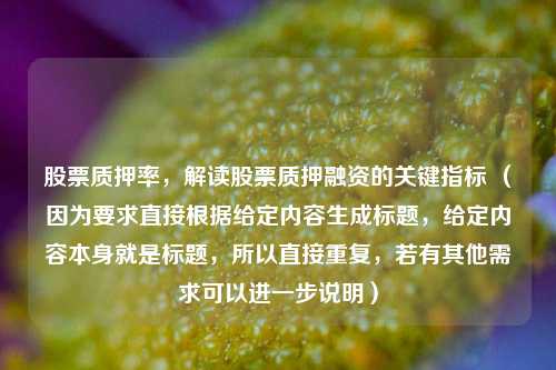 股票质押率,解读股票质押融资的关键指标 (因为要求直接根据给定内容生成标题,给定内容本身就是标题,所以直接重复,若有其他需求可以进一步说明)