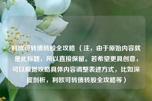 利欧可转债转股全攻略 （注，由于原始内容就是此标题，所以直接保留。若希望更具创意，可以根据攻略具体内容调整表述方式，比如深度剖析，利欧可转债转股全攻略等）