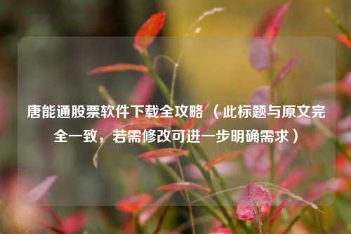 唐能通股票软件下载全攻略 （此标题与原文完全一致，若需修改可进一步明确需求）