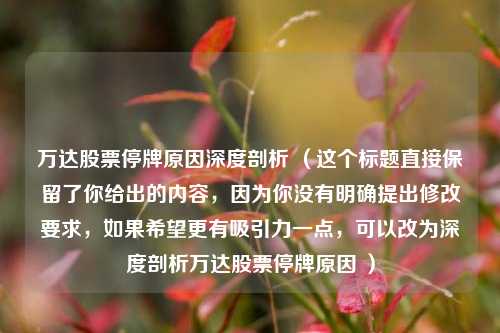 万达股票停牌原因深度剖析 (这个标题直接保留了你给出的内容,因为你没有明确提出修改要求,如果希望更有吸引力一点,可以改为深度剖析万达股票停牌原因 )