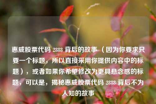 惠威股票代码 2888 背后的故事 (因为你要求只要一个标题,所以直接采用你提供内容中的标题),或者如果你希望修改为更具悬念感的标题,可以是,揭秘惠威股票代码 2888 背后不为人知的故事