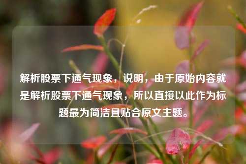 解析股票下通气现象,说明,由于原始内容就是解析股票下通气现象,所以直接以此作为标题最为简洁且贴合原文主题。