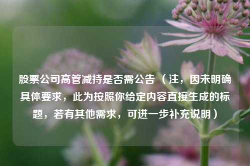 股票公司高管减持是否需公告 （注，因未明确具体要求，此为按照你给定内容直接生成的标题，若有其他需求，可进一步补充说明）
