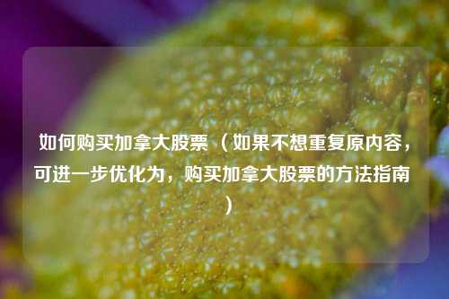 如何购买加拿大股票 （如果不想重复原内容，可进一步优化为，购买加拿大股票的方法指南 ）