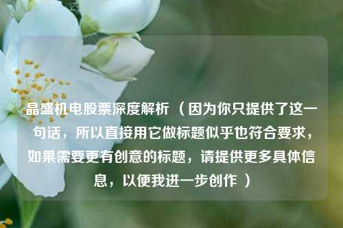 晶盛机电股票深度解析 （因为你只提供了这一句话，所以直接用它做标题似乎也符合要求，如果需要更有创意的标题，请提供更多具体信息，以便我进一步创作 ）
