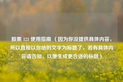 股票 123 使用指南 （因为你没提供具体内容，所以直接以你给的文字为标题了，若有具体内容请告知，以便生成更合适的标题）