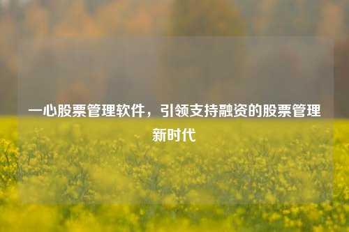 一心股票管理软件，引领支持融资的股票管理新时代