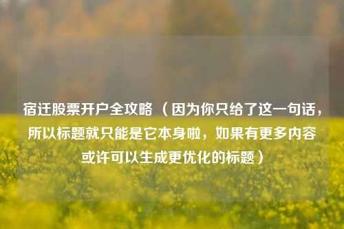 宿迁股票开户全攻略 (因为你只给了这一句话,所以标题就只能是它本身啦,如果有更多内容或许可以生成更优化的标题)