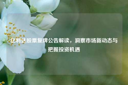 亿利达股票复牌公告解读，洞察市场新动态与把握投资机遇