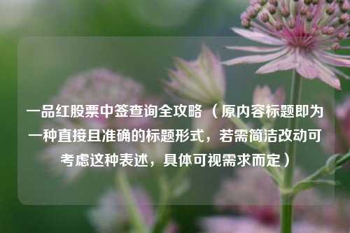 一品红股票中签查询全攻略 (原内容标题即为一种直接且准确的标题形式,若需简洁改动可考虑这种表述,具体可视需求而定)