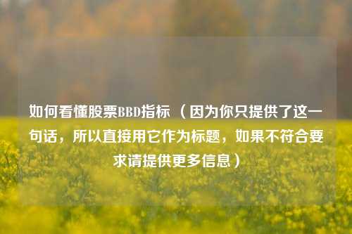 如何看懂股票BBD指标 (因为你只提供了这一句话,所以直接用它作为标题,如果不符合要求请提供更多信息)
