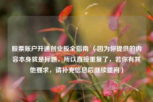 股票账户开通创业板全指南 （因为你提供的内容本身就是标题，所以直接重复了，若你有其他要求，请补充信息后继续提问）