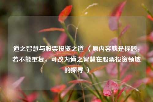 道之智慧与股票投资之道 （原内容就是标题，若不能重复，可改为道之智慧在股票投资领域的探寻 ）