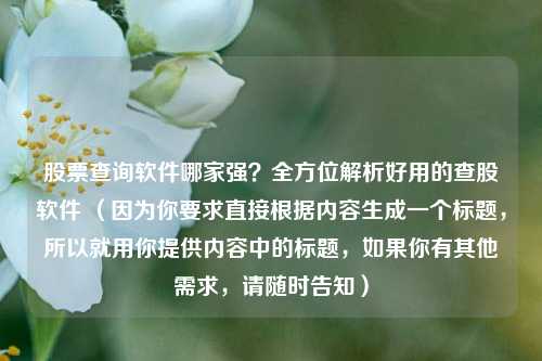 股票查询软件哪家强？全方位解析好用的查股软件 （因为你要求直接根据内容生成一个标题，所以就用你提供内容中的标题，如果你有其他需求，请随时告知）