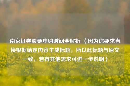 南京证券股票申购时间全解析 (因为你要求直接根据给定内容生成标题,所以此标题与原文一致,若有其他需求可进一步说明)