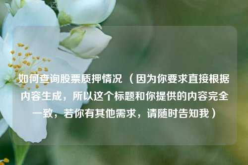 如何查询股票质押情况 (因为你要求直接根据内容生成,所以这个标题和你提供的内容完全一致,若你有其他需求,请随时告知我)