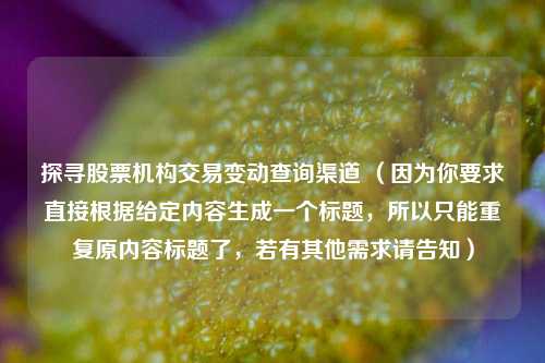 探寻股票机构交易变动查询渠道 （因为你要求直接根据给定内容生成一个标题，所以只能重复原内容标题了，若有其他需求请告知）