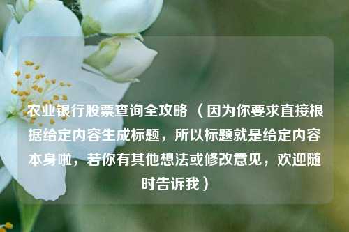 农业银行股票查询全攻略 （因为你要求直接根据给定内容生成标题，所以标题就是给定内容本身啦，若你有其他想法或修改意见，欢迎随时告诉我）