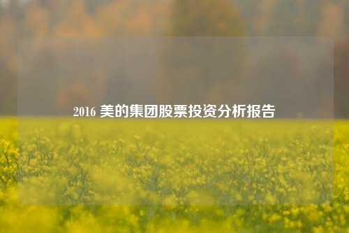 2016 美的集团股票投资分析报告