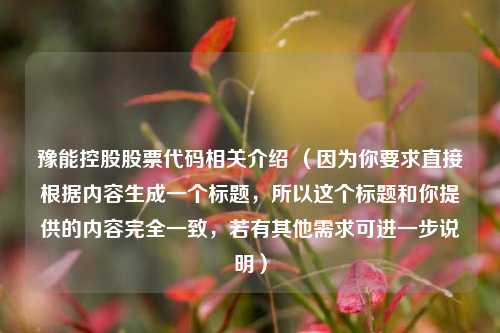 豫能控股股票代码相关介绍 （因为你要求直接根据内容生成一个标题，所以这个标题和你提供的内容完全一致，若有其他需求可进一步说明）