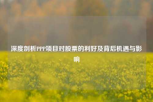 深度剖析PPP项目对股票的利好及背后机遇与影响