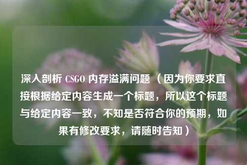 深入剖析 CSGO 内存溢满问题 （因为你要求直接根据给定内容生成一个标题，所以这个标题与给定内容一致，不知是否符合你的预期，如果有修改要求，请随时告知）