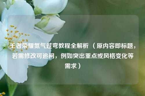 王者荣耀氮气过弯教程全解析 （原内容即标题，若需修改可追问，例如突出重点或风格变化等需求）