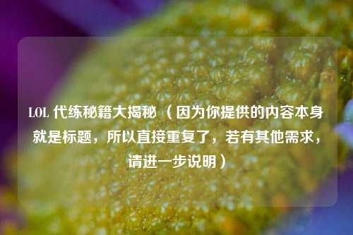 LOL 代练秘籍大揭秘 （因为你提供的内容本身就是标题，所以直接重复了，若有其他需求，请进一步说明）