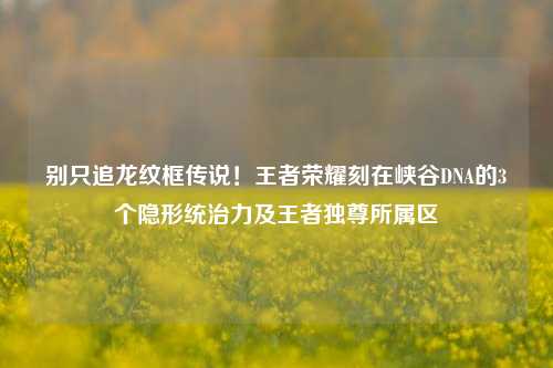 别只追龙纹框传说!王者荣耀刻在峡谷DNA的3个隐形统治力及王者独尊所属区