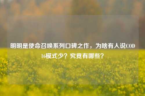 明明是使命召唤系列口碑之作，为啥有人说COD16模式少？究竟有哪些？