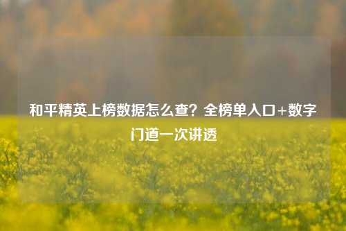 和平精英上榜数据怎么查？全榜单入口+数字门道一次讲透