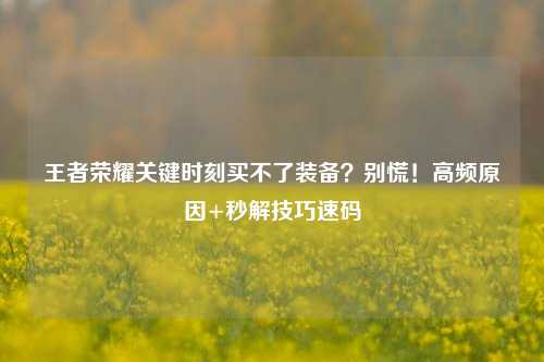 王者荣耀关键时刻买不了装备？别慌！高频原因+秒解技巧速码