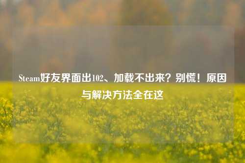 Steam好友界面出102、加载不出来?别慌!原因与解决方法全在这